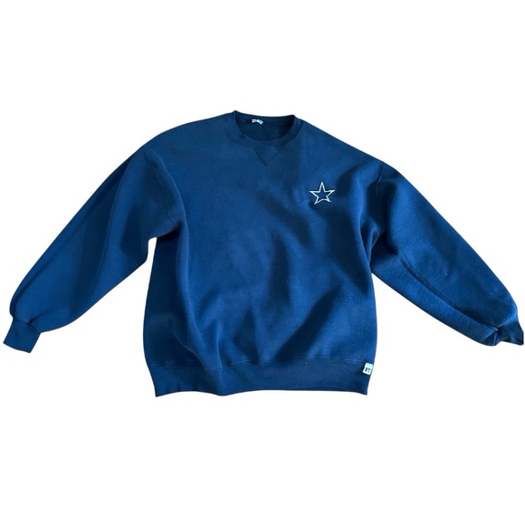 Vintage Dallas Cowboys Russell Sweatshirt Crew Large Navy Blue Embroidered Star - Picture 1 of 7